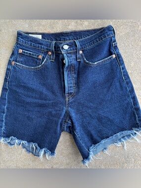 Levi's Dark Blue High-Rise Denim Frayed-Hem Women’s Shorts